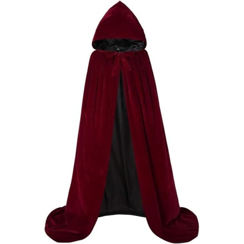 Hooded Cape Reversible Velvet Cloak Lined w/ Satin Cosplay,  Adult: SMALL, BURG